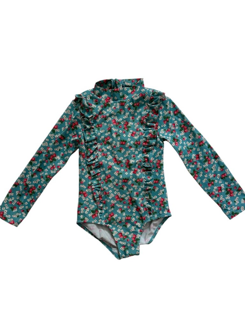 Mini Boden Strawberry Floral Ruffle Swimsuit Size 4-5Y